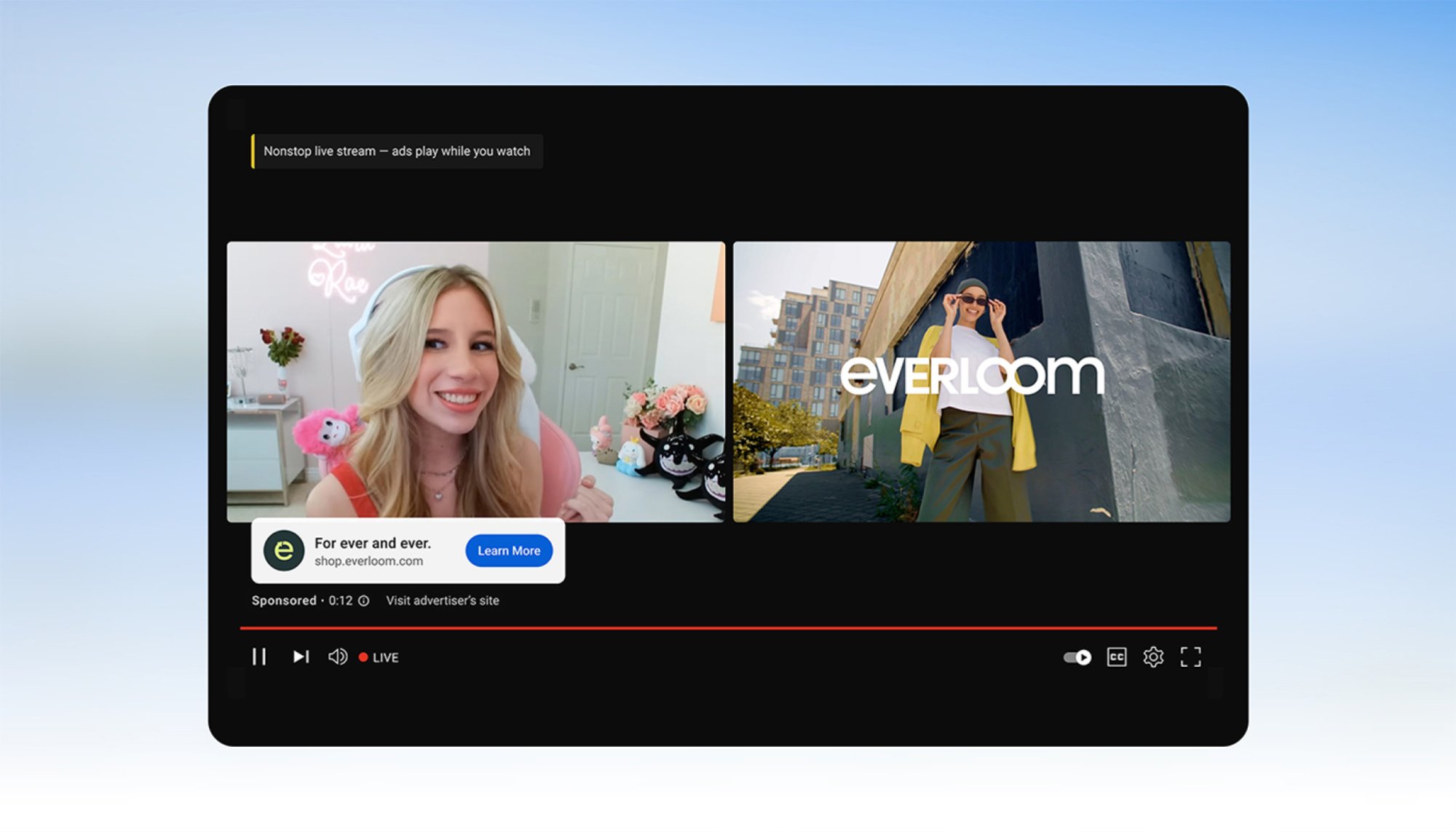 YouTube Live: iklan berdampingan