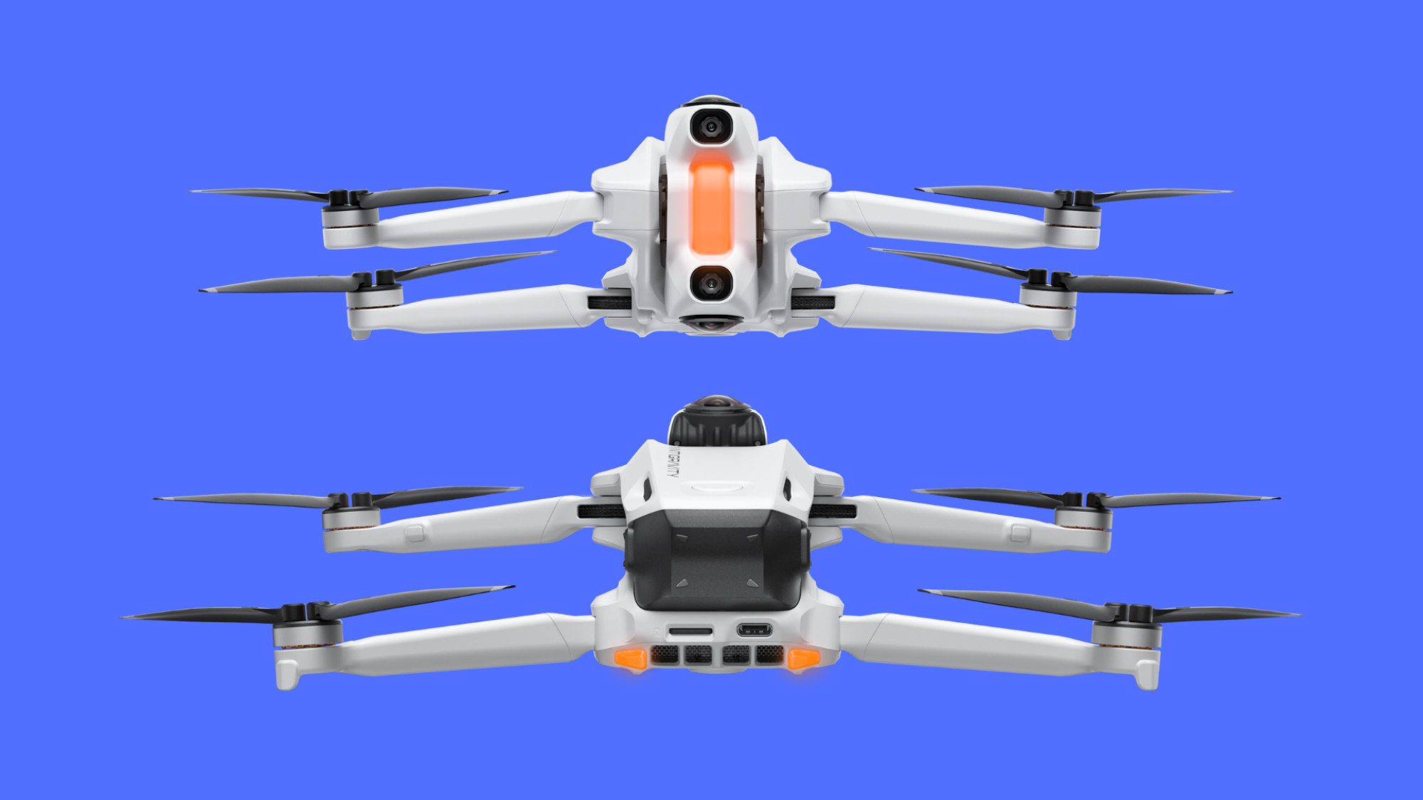 Dua gambar drone antigravitasi A1, menunjukkannya dari depan dan belakang.