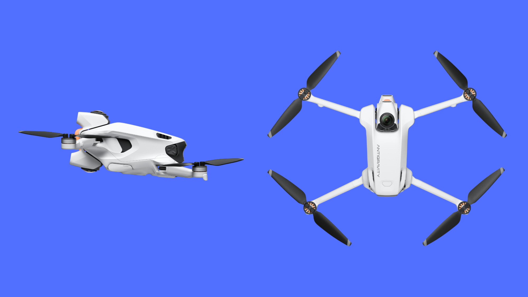 Dua gambar drone antigravitasi A1, menunjukkannya dari samping dan atas.