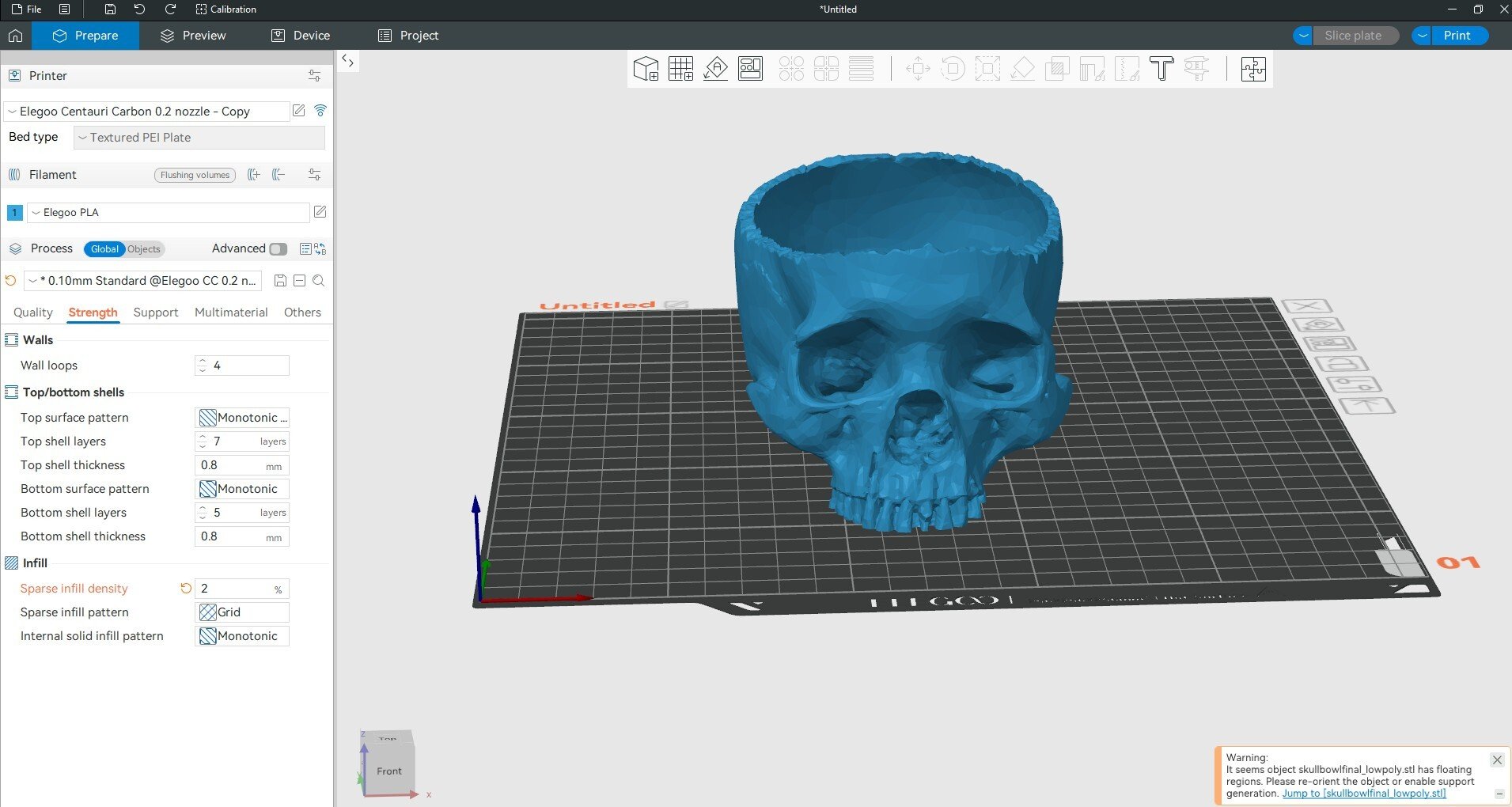 Perangkat lunak printer 3D dengan rendering tengkorak