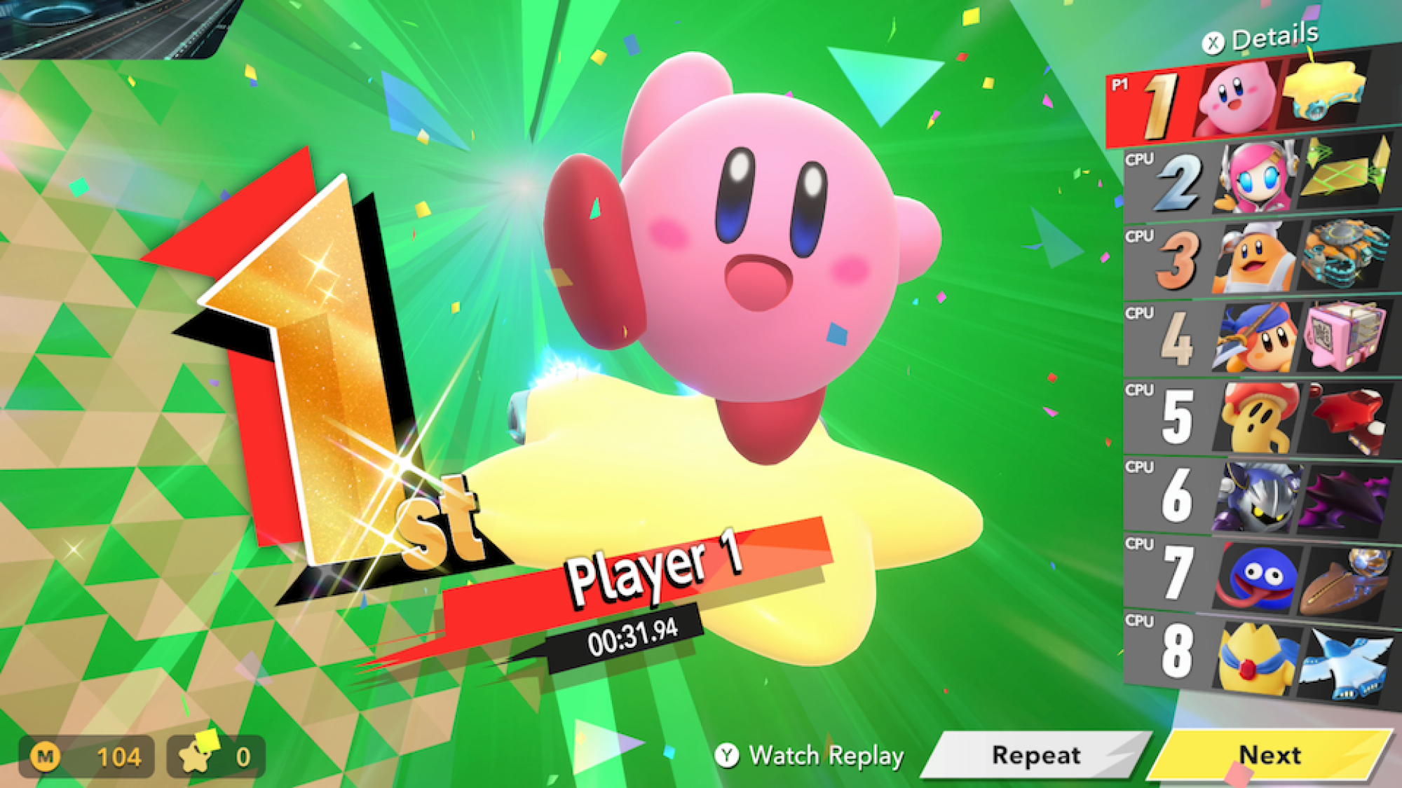 Layar Kemenangan di Kirby Air Riders
