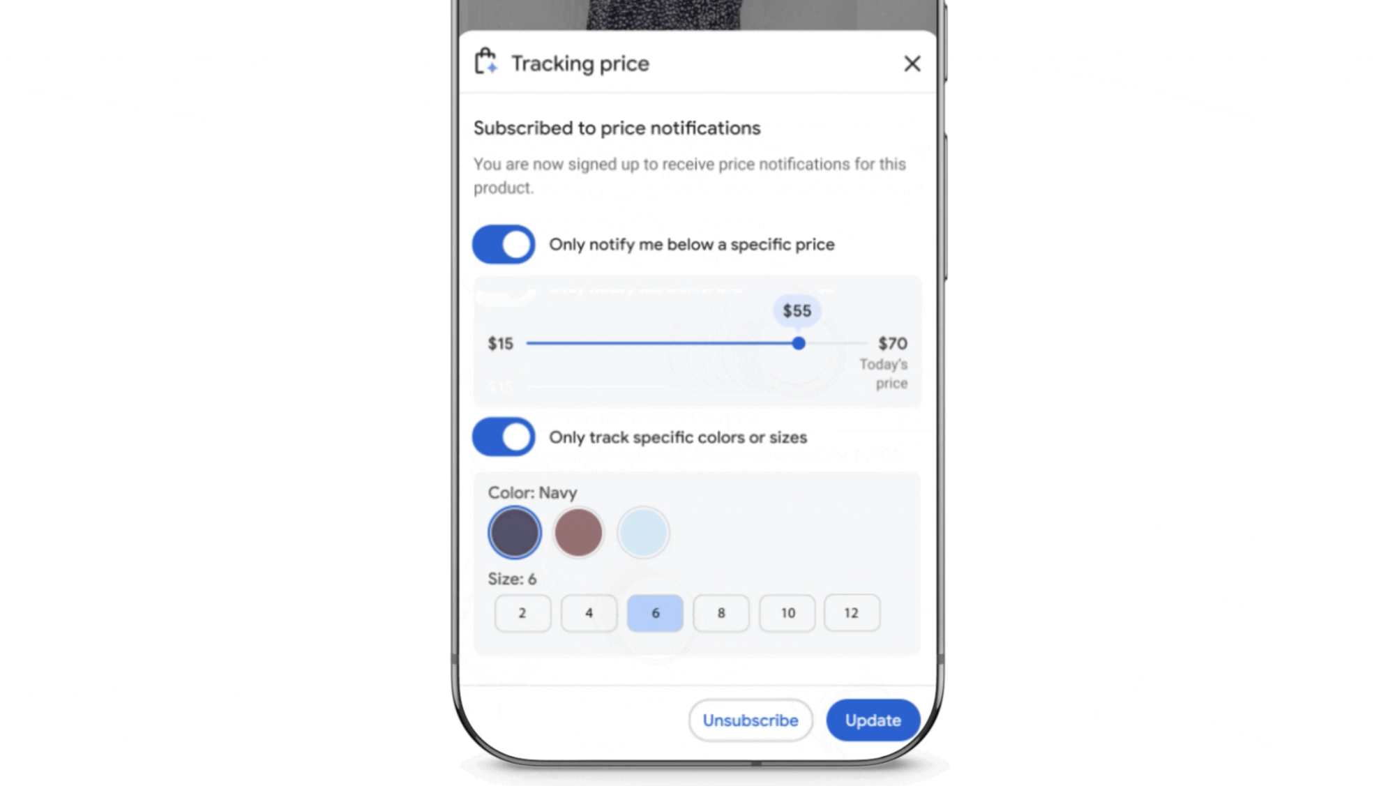 Tangkapan layar fitur pelacakan harga Google