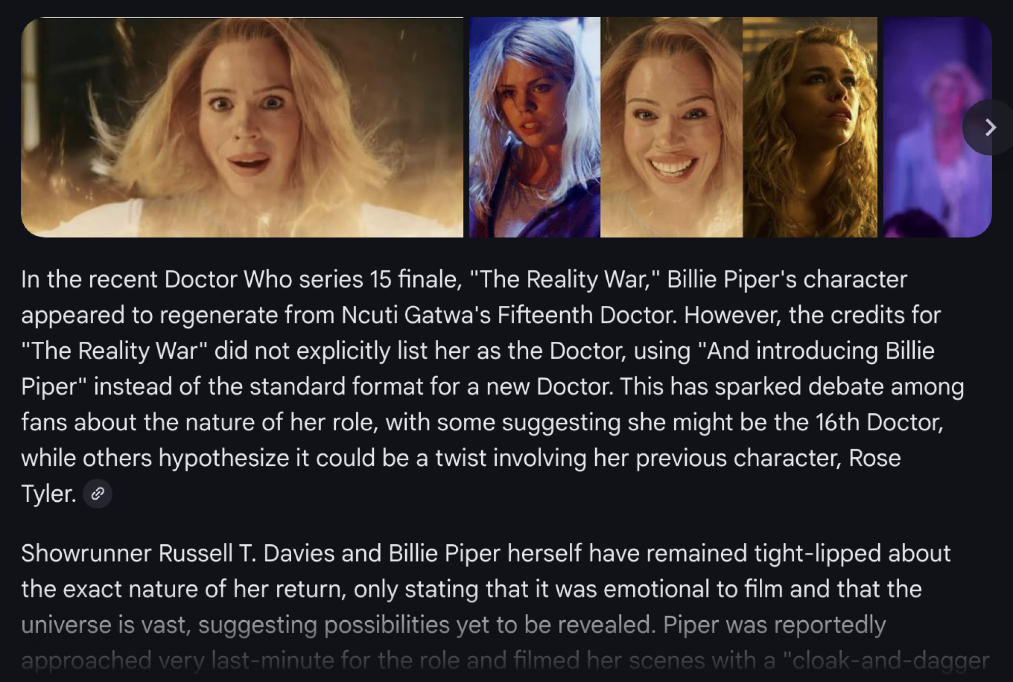 Mode Google AI memberikan jawaban yang bernuansa, dengan gambar Billie Piper.
