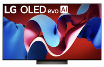 LG C4 TV dengan screensaver pita biru dan merah