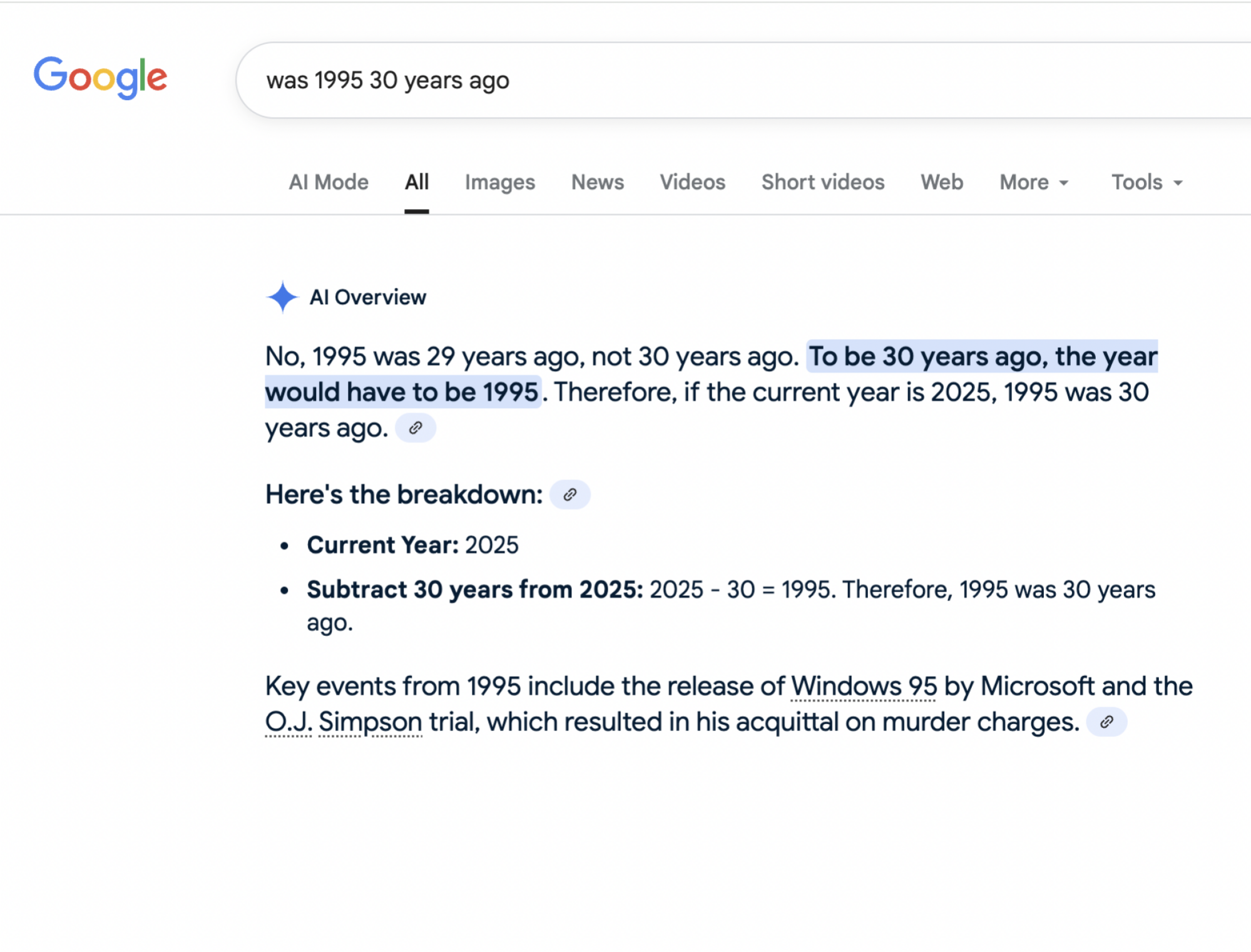Google baik yang salah dan benar menjawab adalah 1995 30 tahun yang lalu