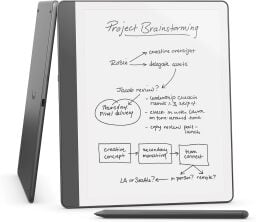 Kindle Scribe dengan pena dengan latar belakang putih