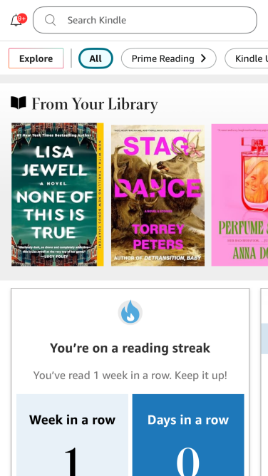 Tangkapan layar buku Libby yang diunduh ke dalam Perpustakaan Kindle.